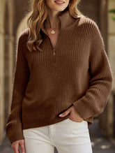 Loose high-neck ribbed pullover sweater